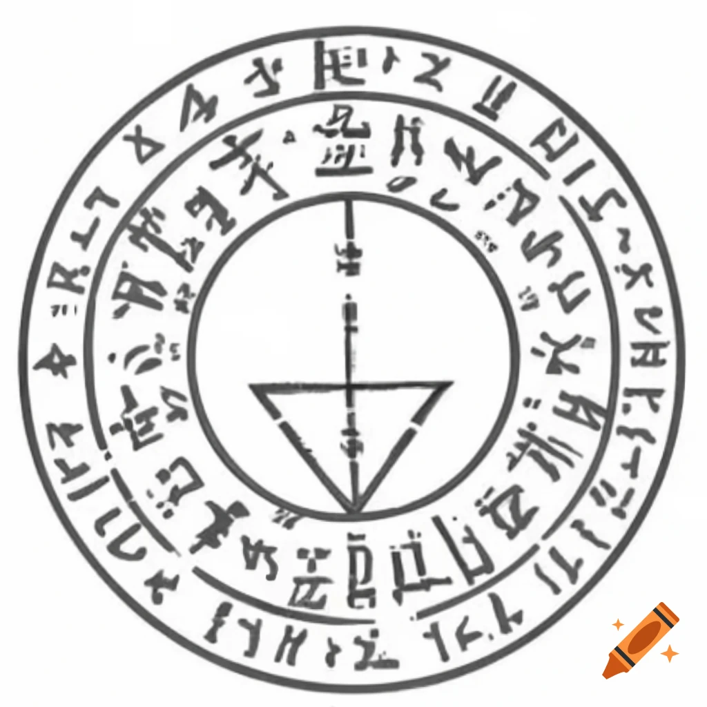 Intricate sketch of large runic circle with sanskrit symbols and ...