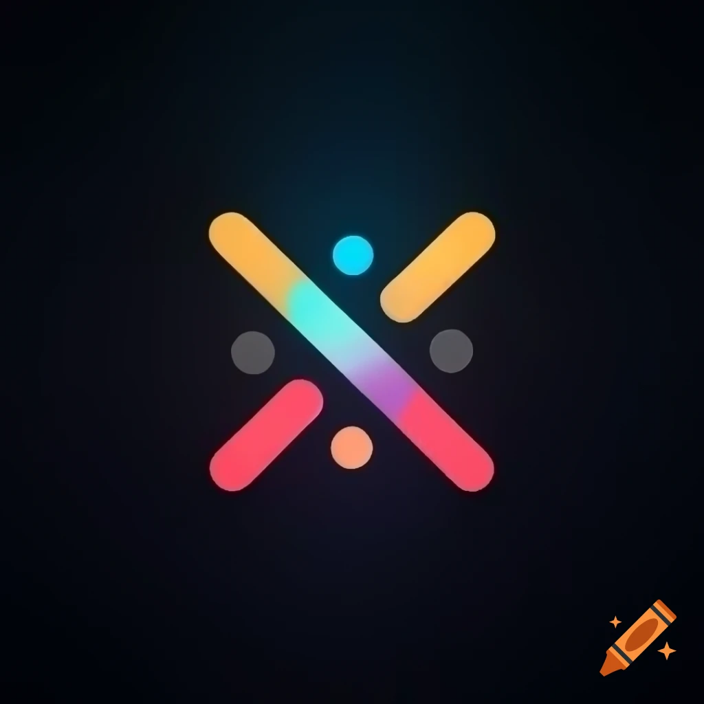 Modern symmetrical logo with quotes icon in deep colors and gradient on dark background