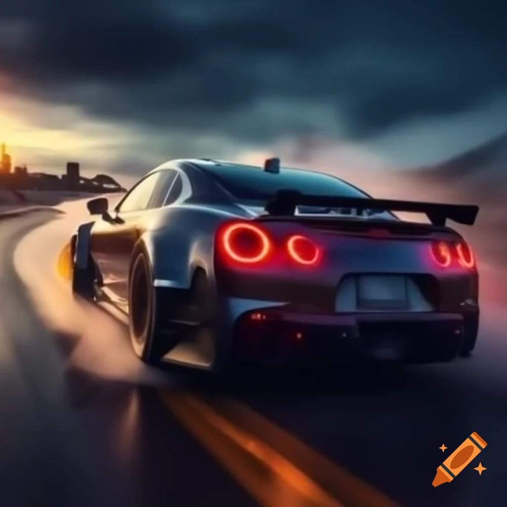 Car on highway with neon yellow smoke in robotic race