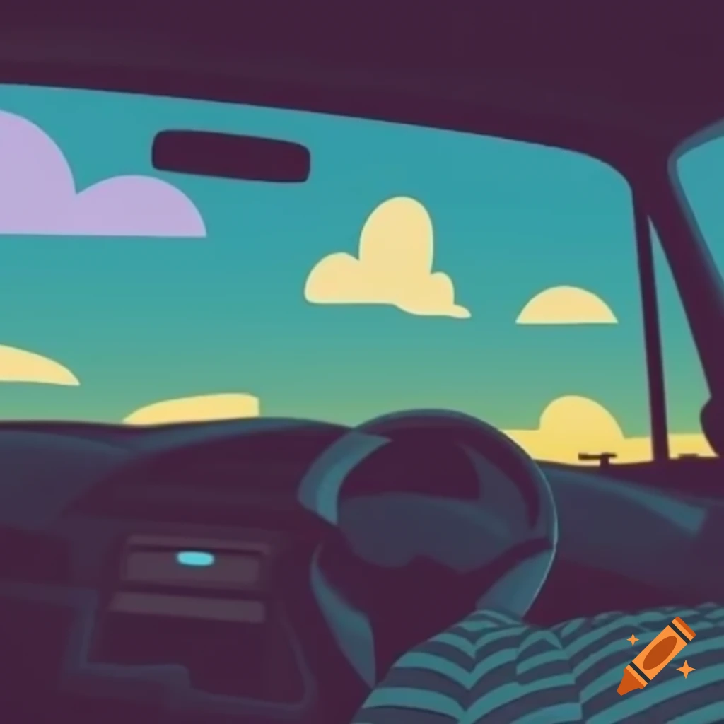 Lo-fi style album cover featuring car ride in summer