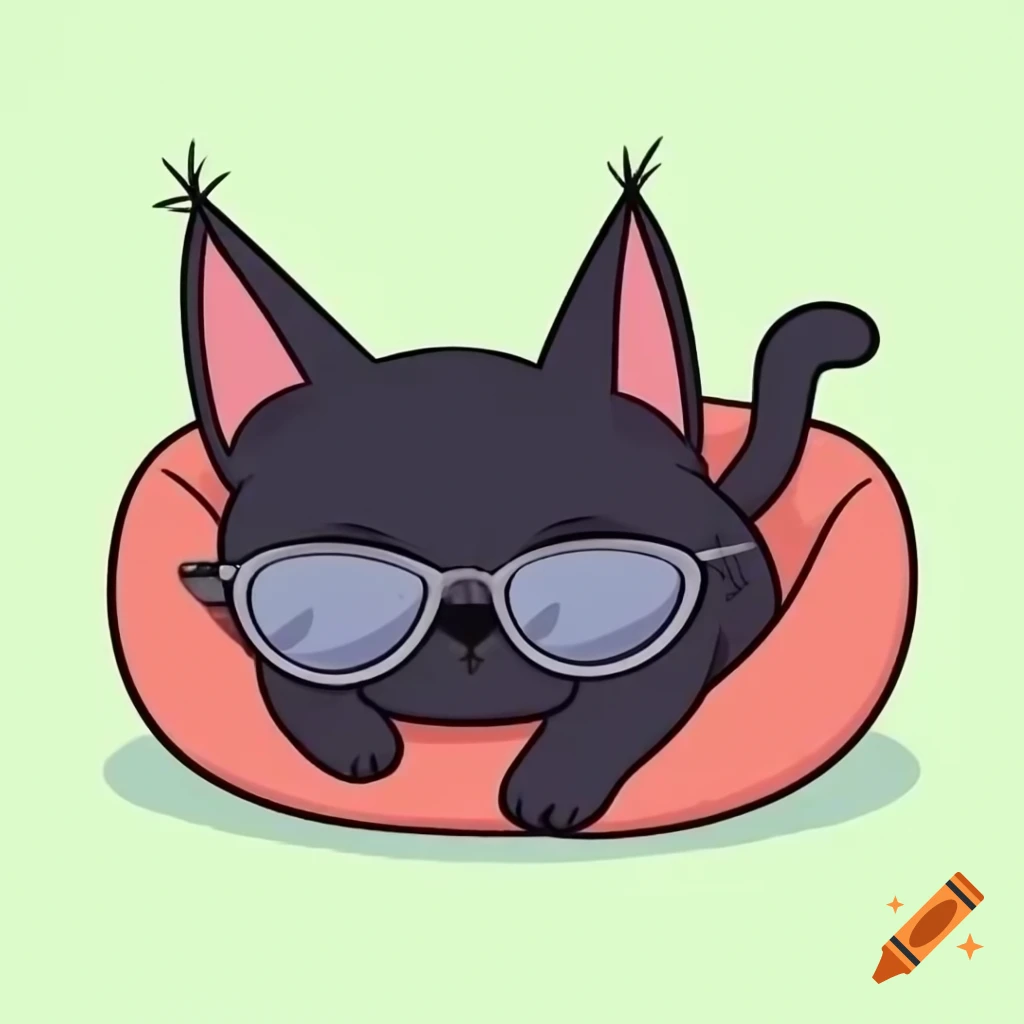 Cartoon of black cat wearing sunglasses lounging on a couch