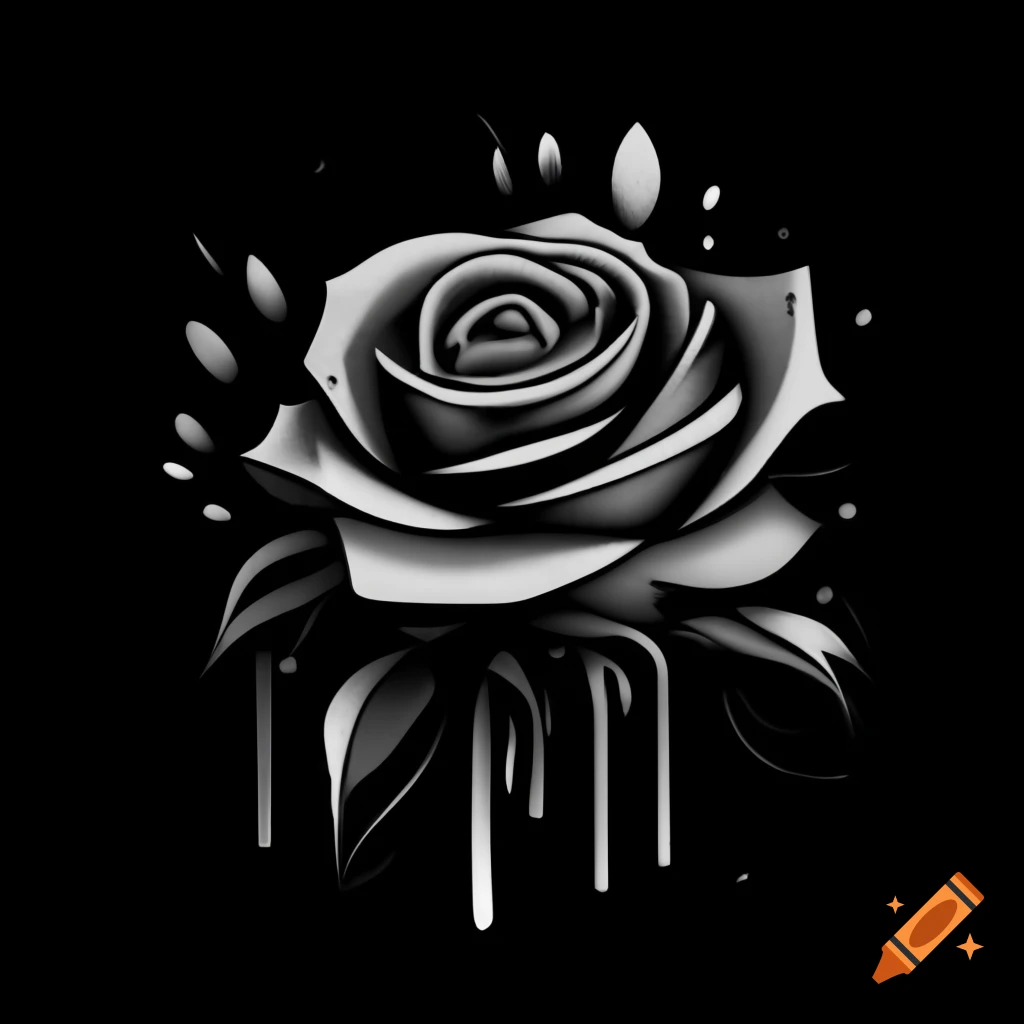 Greyscale rose with abstract bandanna pattern, artistically painted