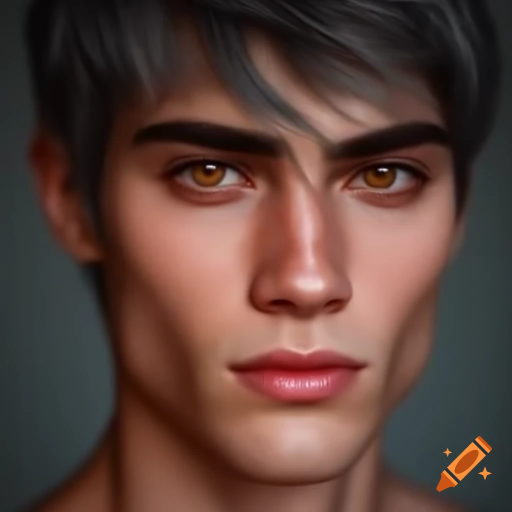 Handsome young man with gray hair and amber eyes