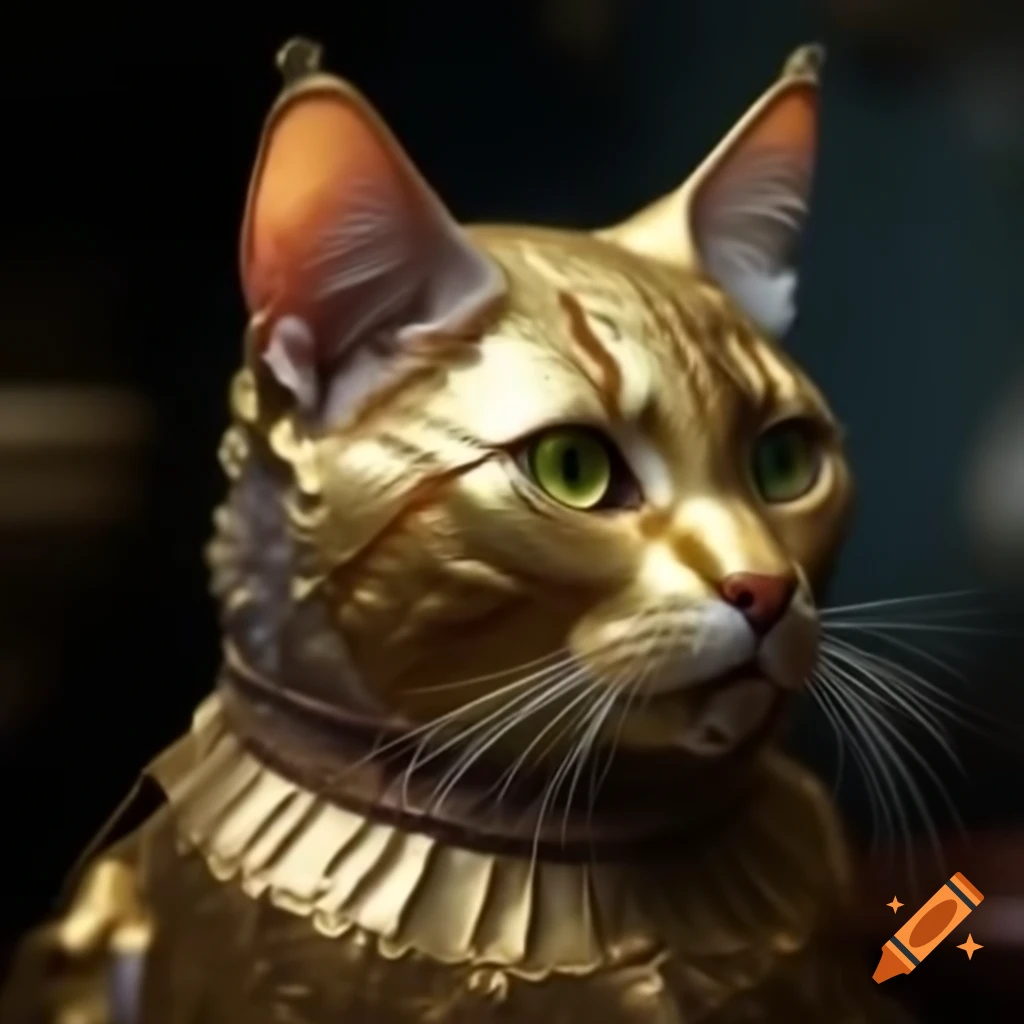 Detailed shiny gold cat sculpture