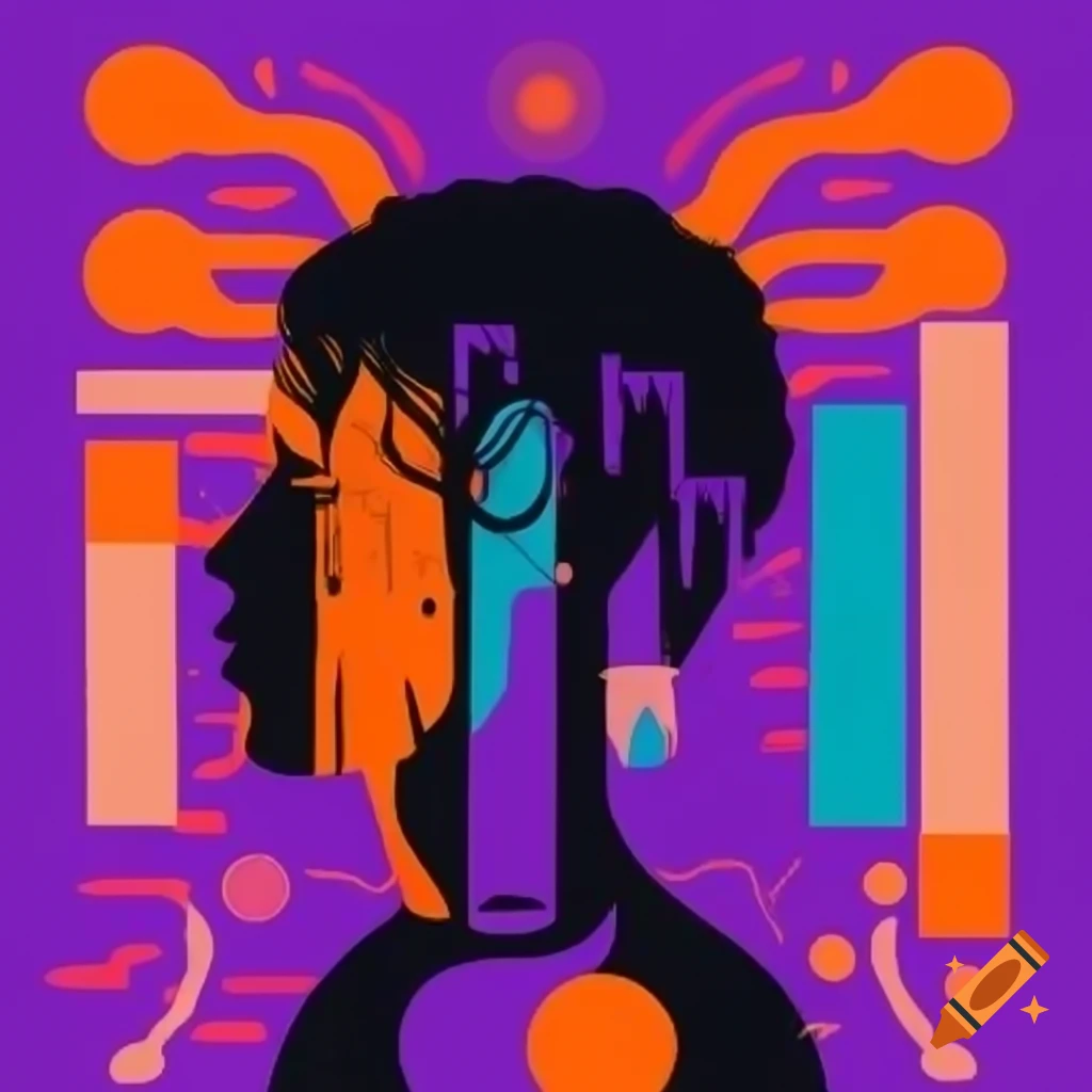 T-shirt design with colorful silhouette symbolizing creativity alongside abstract data visuals