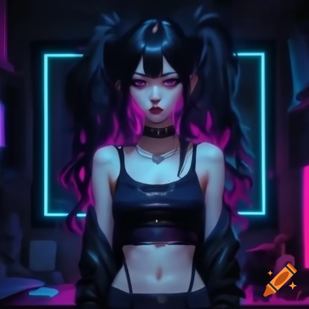 Punk-inspired young woman in dystopian fashion with cropped top