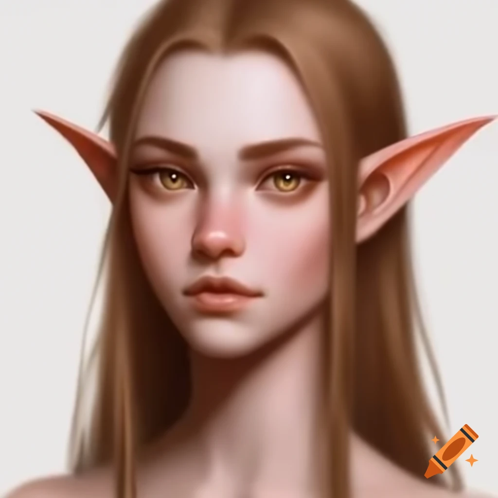 Elf with chestnut hair and pale skin, featuring pointed ears
