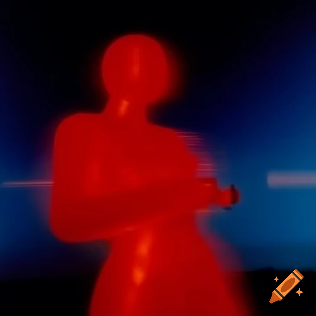 Pop surreal photography featuring red glass statue with PS1 visuals