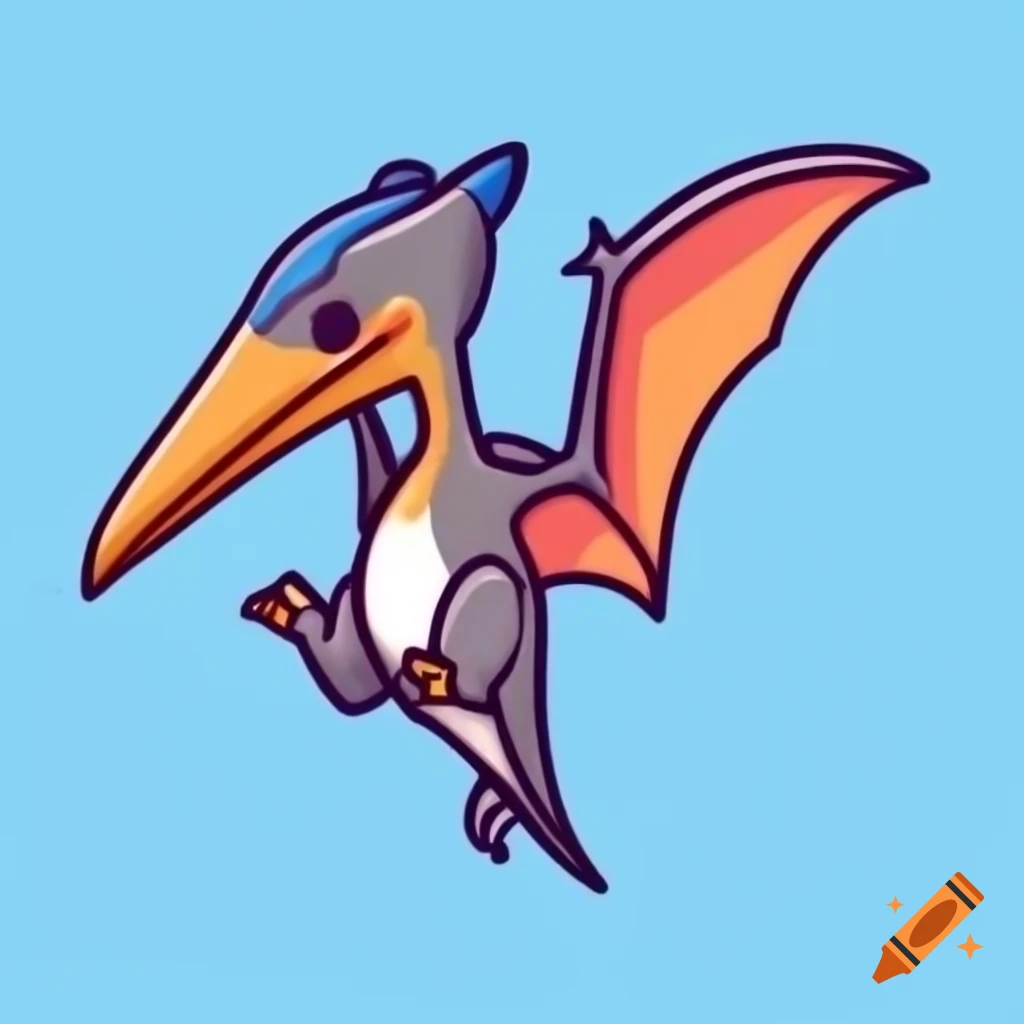 Colorful chibi-style drawing of a pteranodon