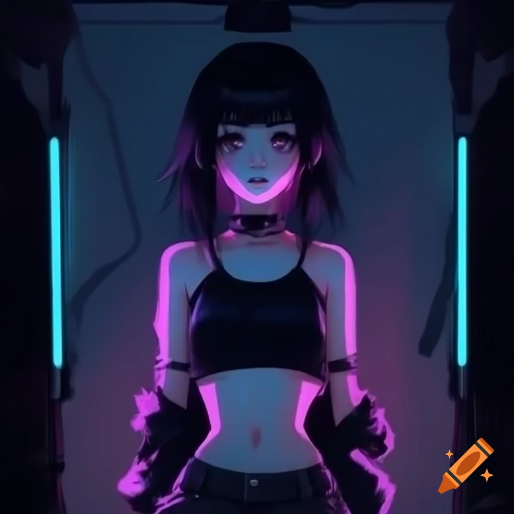 Punk-inspired young woman in dystopic fashion with black hair