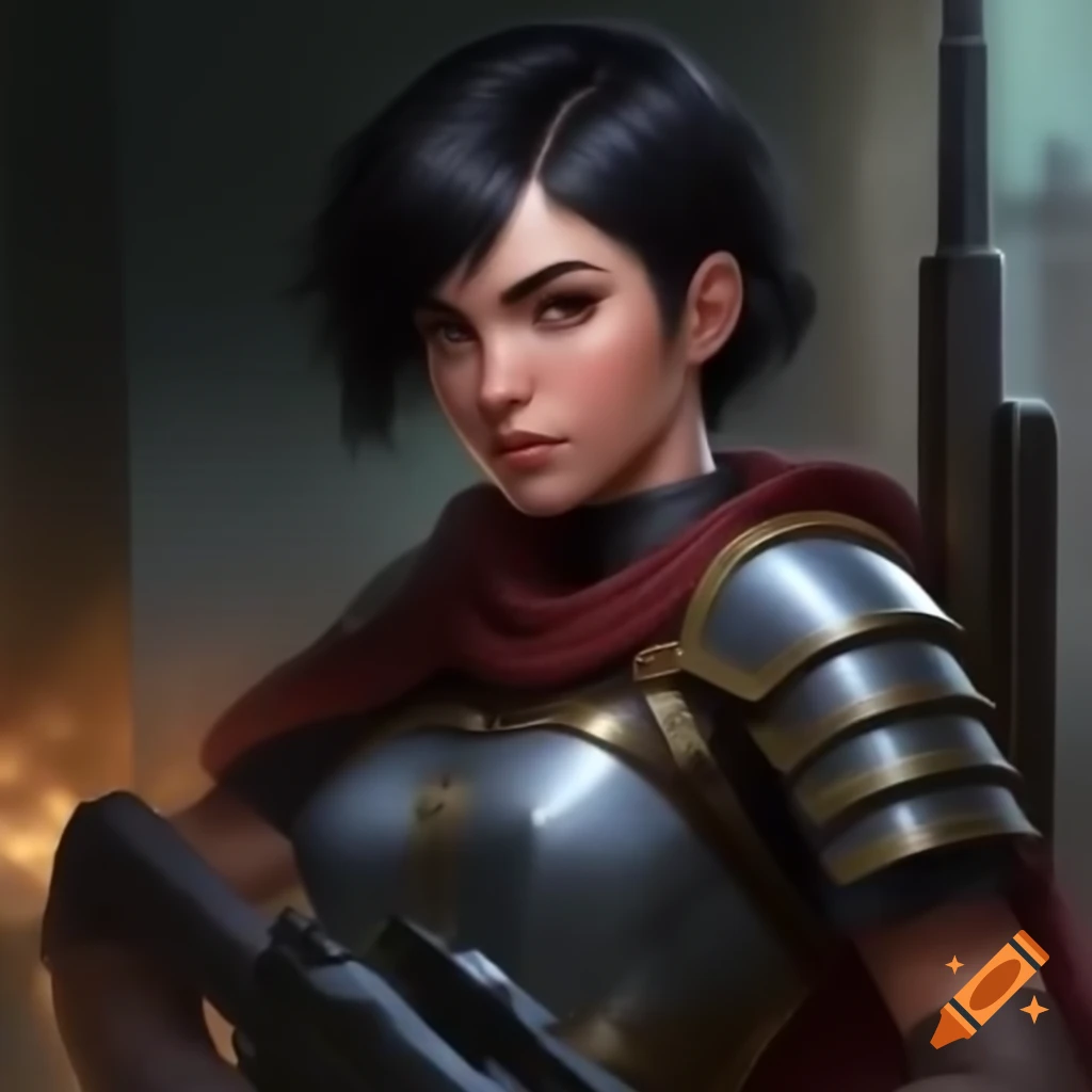 Young woman in tactical wear with rifle, ready for action