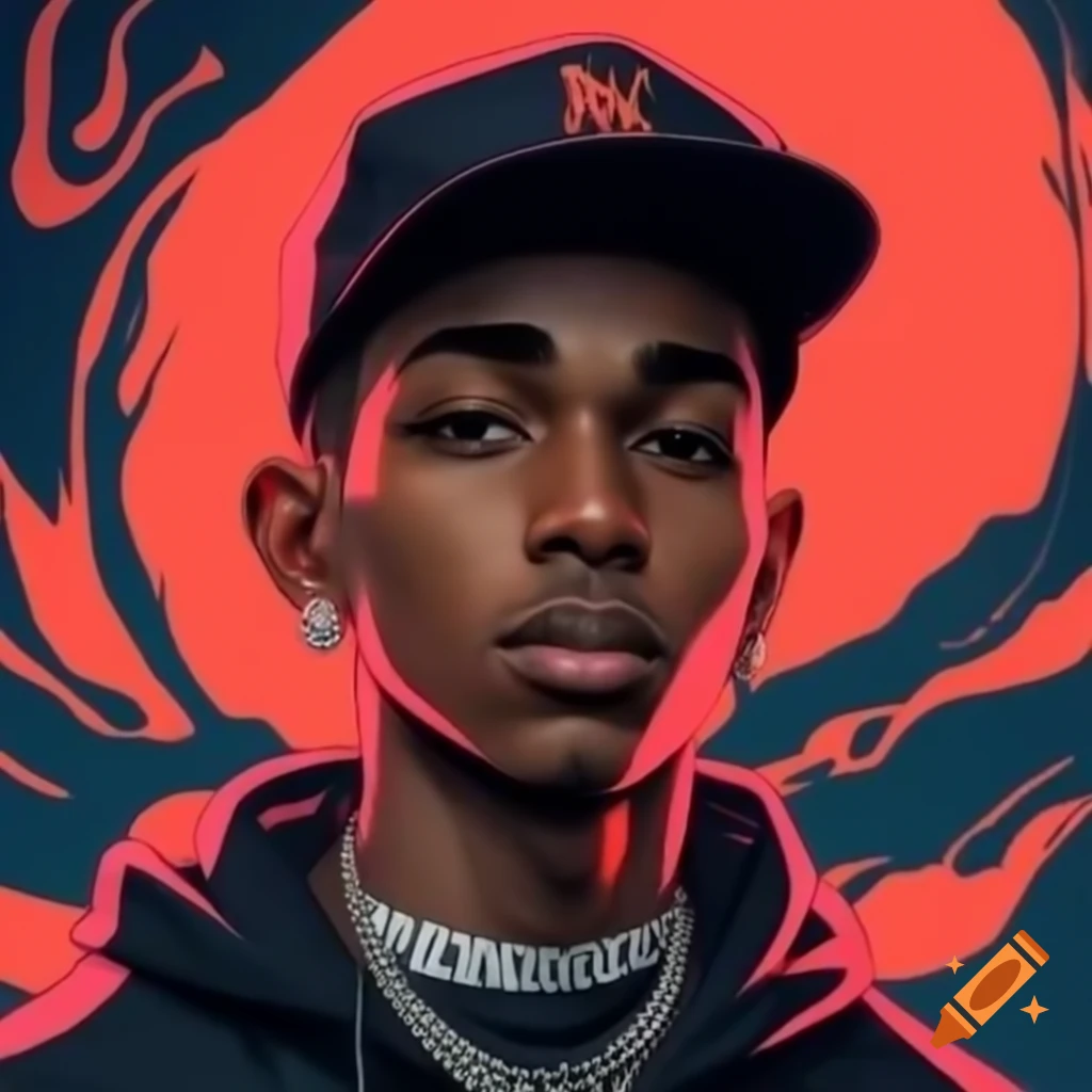 Stylized anime character portraying a rapper