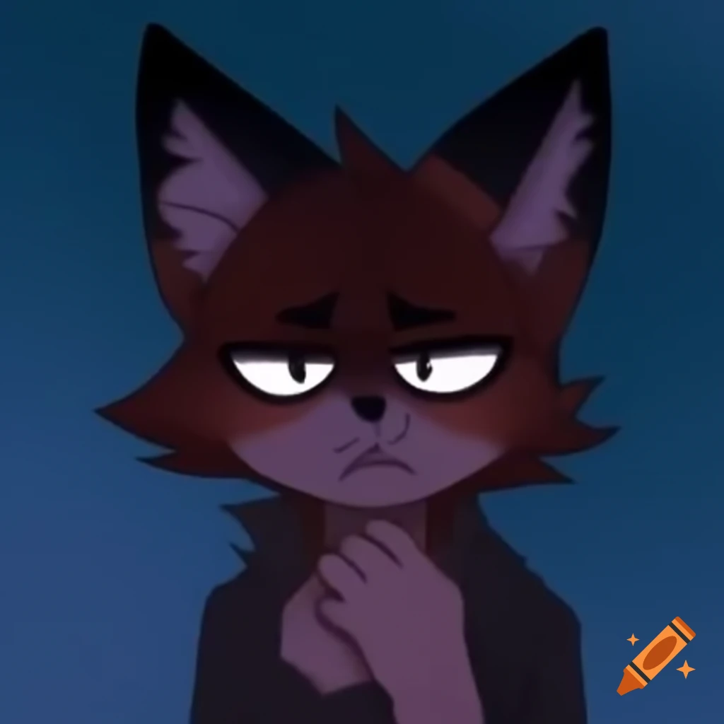 Anthropomorphic furry fox with a sad expression