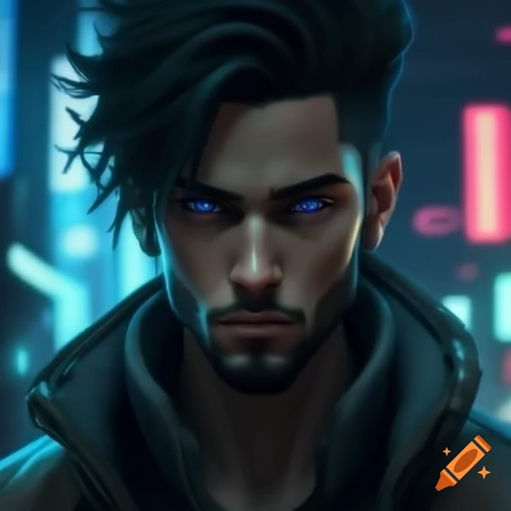 Cyberpunk anime character with futuristic attire