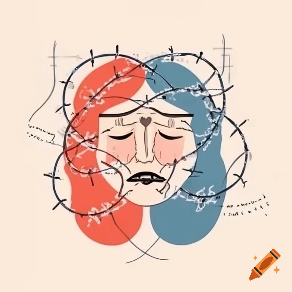 Abstract representation of abuse with lines, colors, and barbed wire