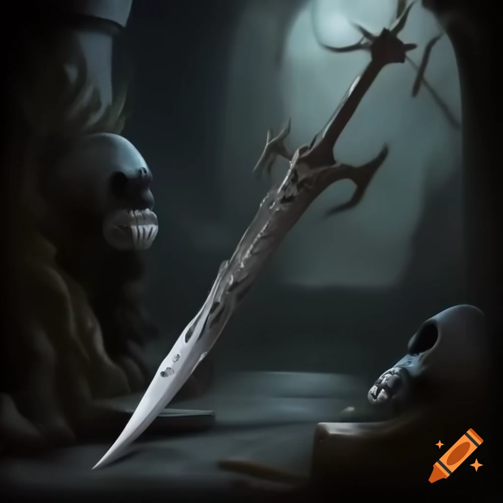 Fantasy scimitar with ethereal silver blade and intricate patterns
