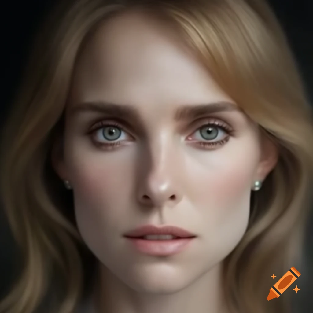 Hyper-realistic portrait of a mesmerizing European actress combining features of iconic actresses