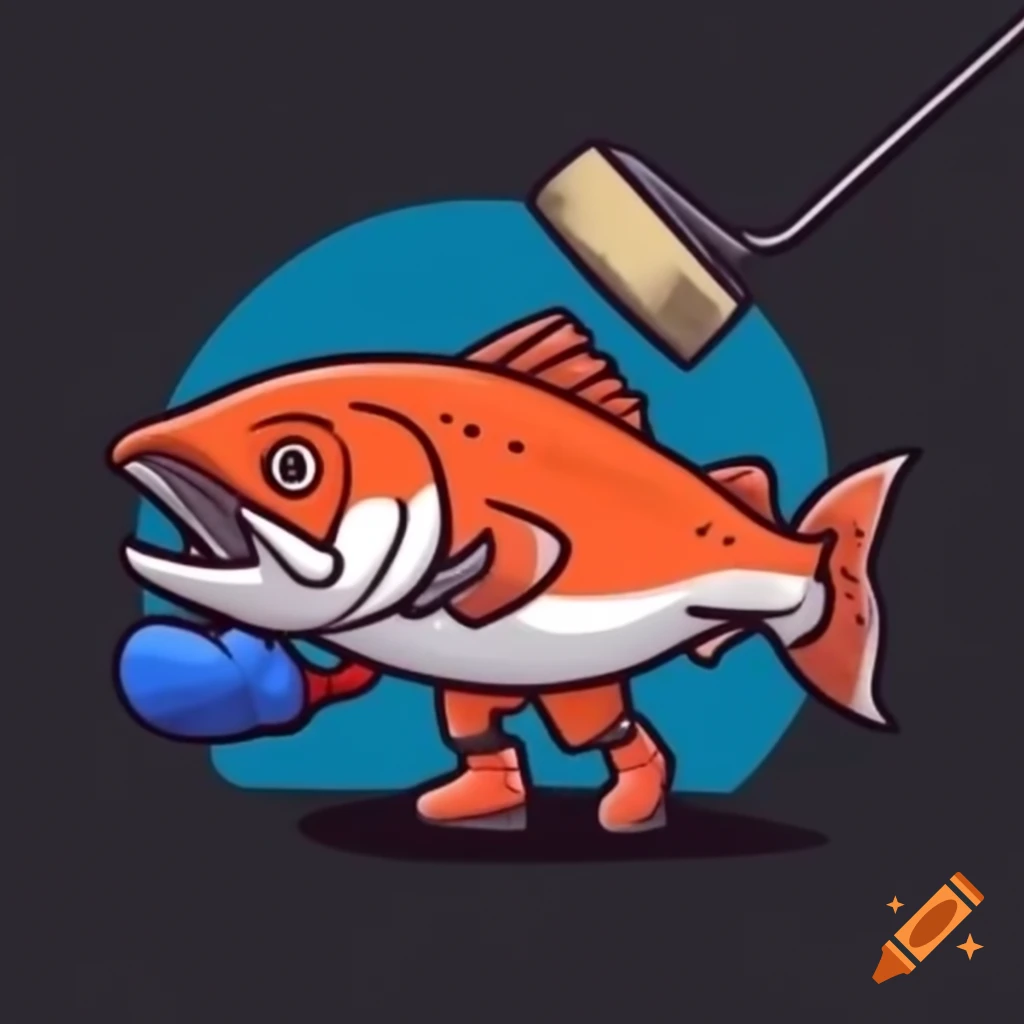 Salmon fish in boxing gloves striking a fighting pose