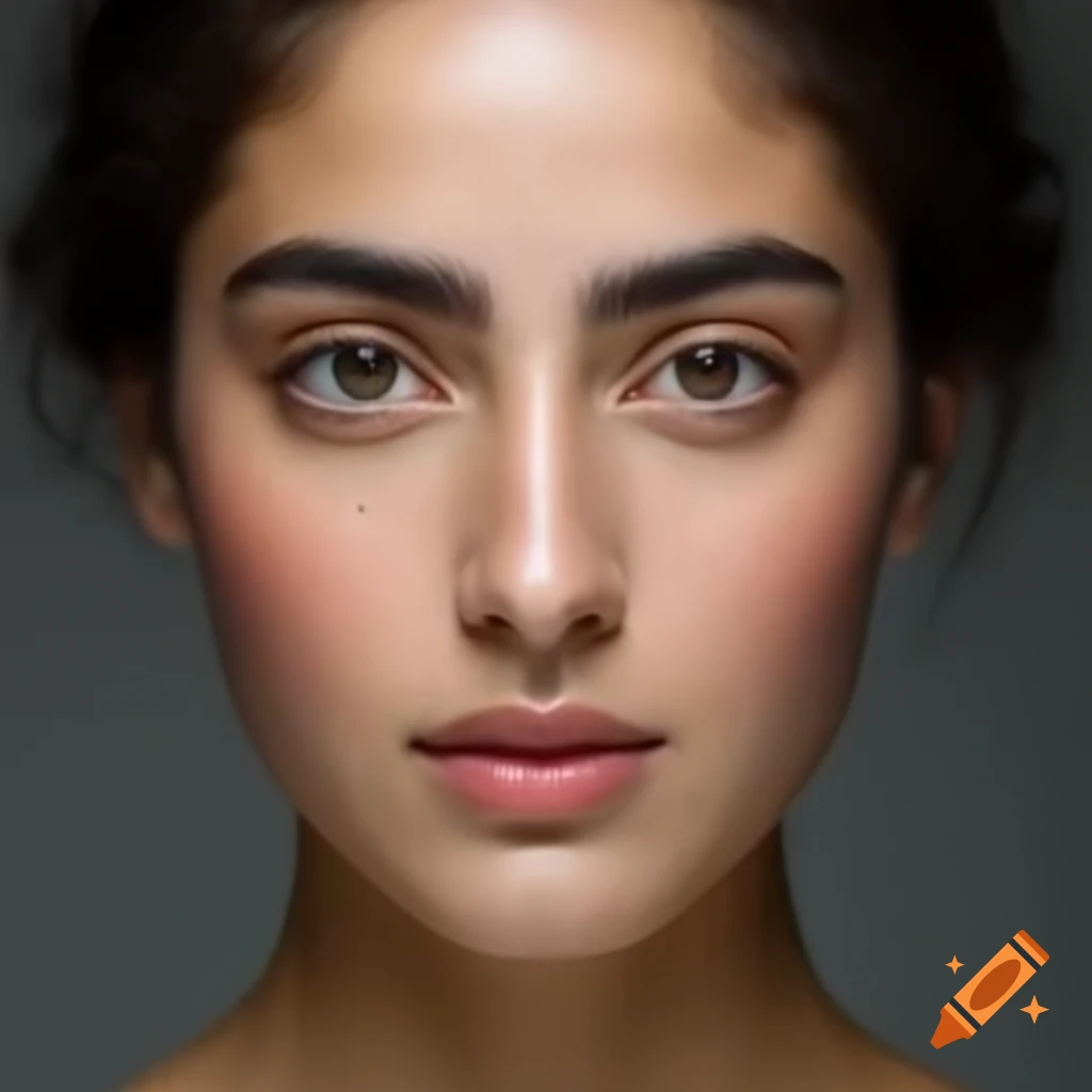 Portrait of a half-Japanese, half-Iranian woman with multi-ethnic traits and minimal makeup