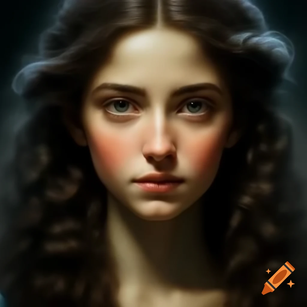 Virgin Mary Magdalene with long curly dark hair