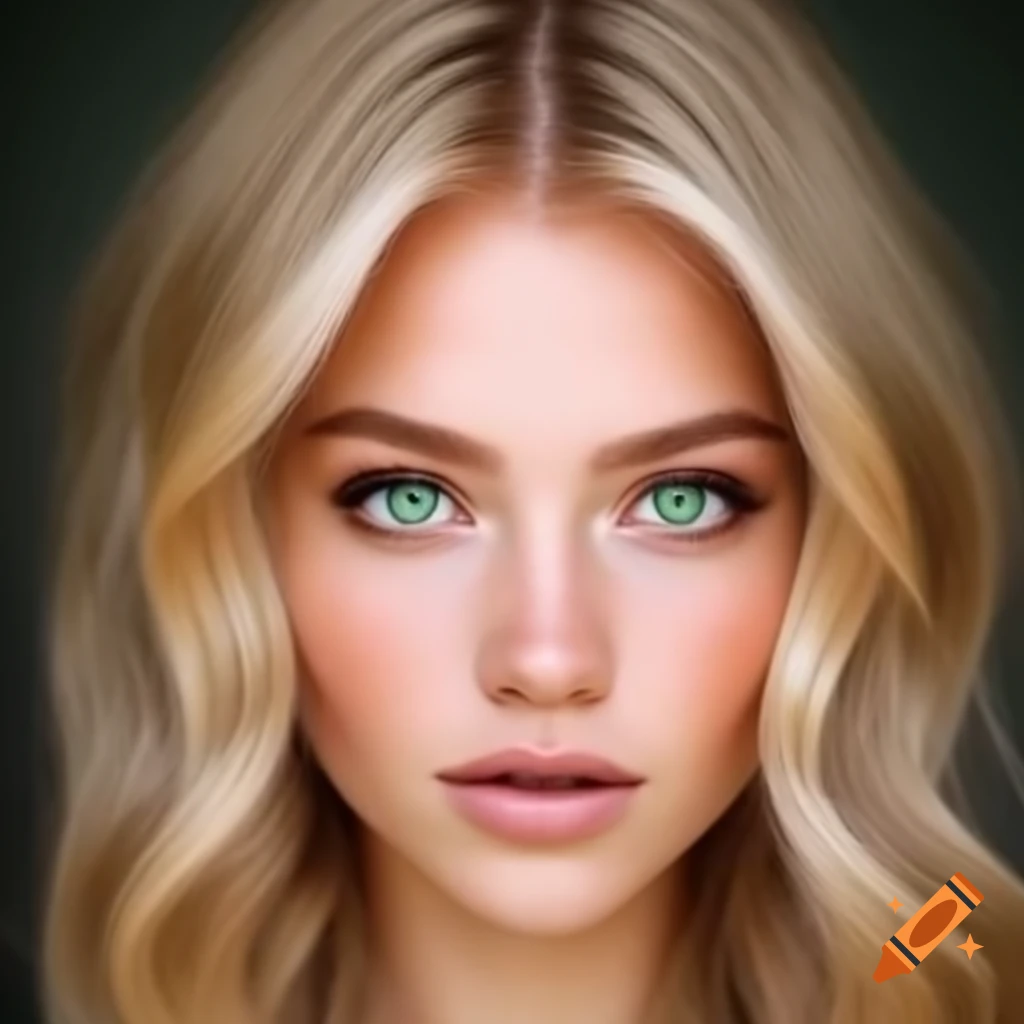 Beautiful woman with blonde hair and green eyes