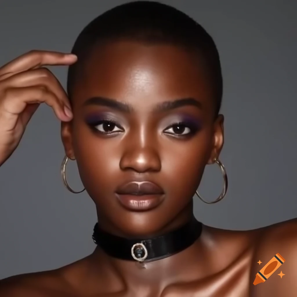 Edgy portrait of young woman with half shaved hairstyle and dark eyeshadow