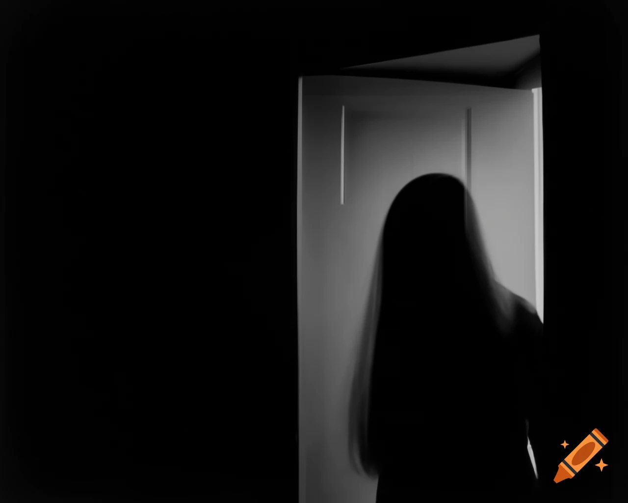 Ominous silhouette of African-American woman in dark apartment