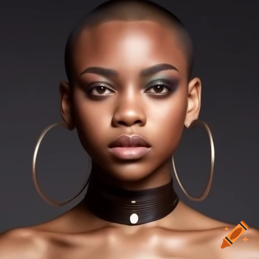 Striking portrait of young woman with half shaved hairstyle and edgy accessories