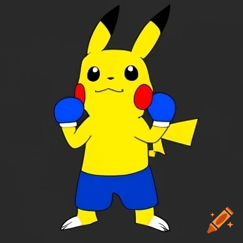 Pikachu in blue boxing shorts and gloves