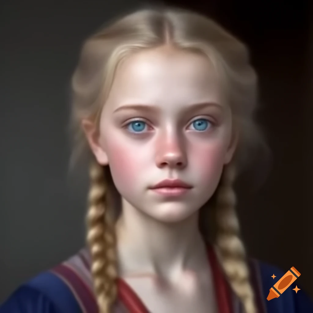 Profile photo of young woman with blue eyes and blonde hair in traditional dress