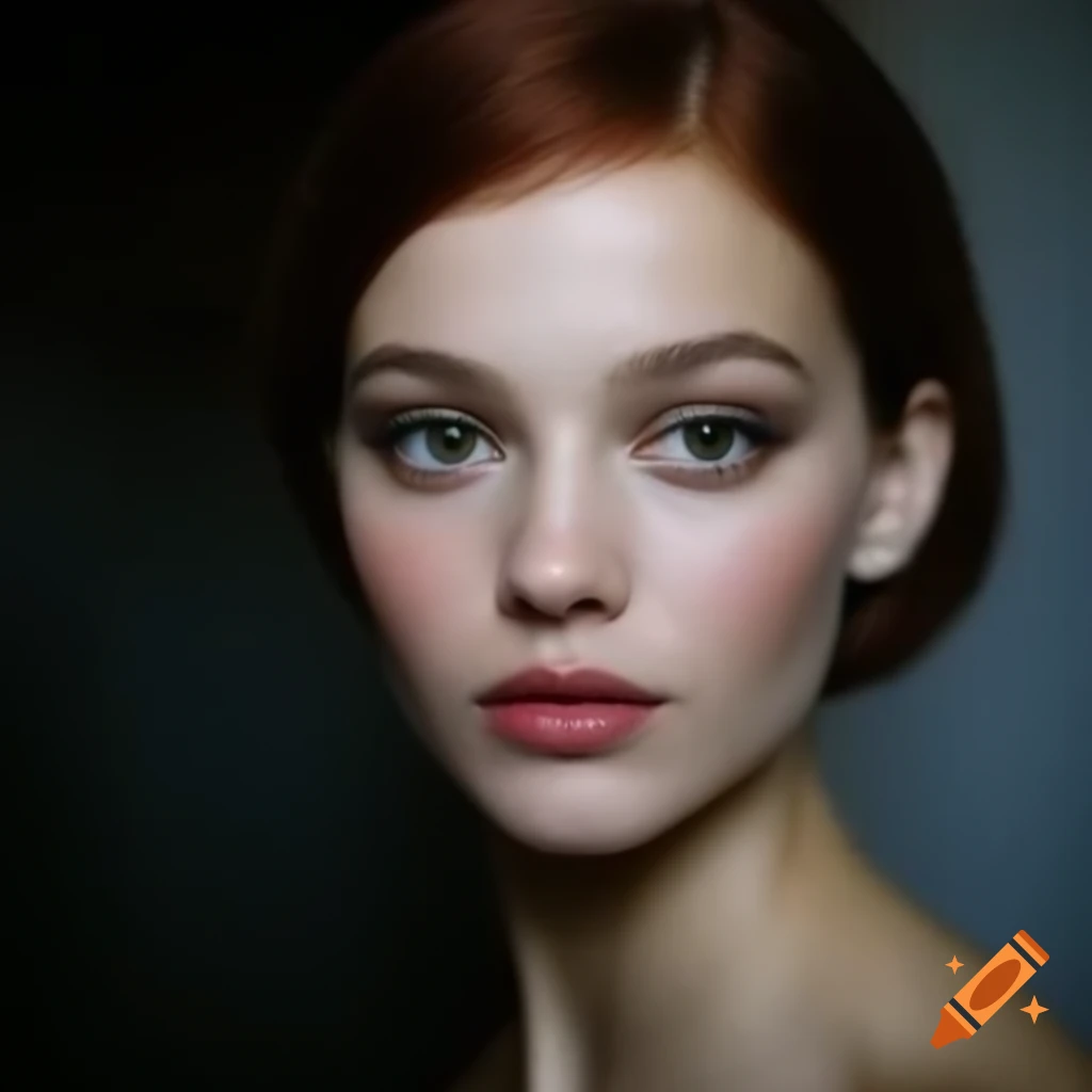 Hyper-realistic portrait of a beautiful young European actress reminiscent of classic Hollywood