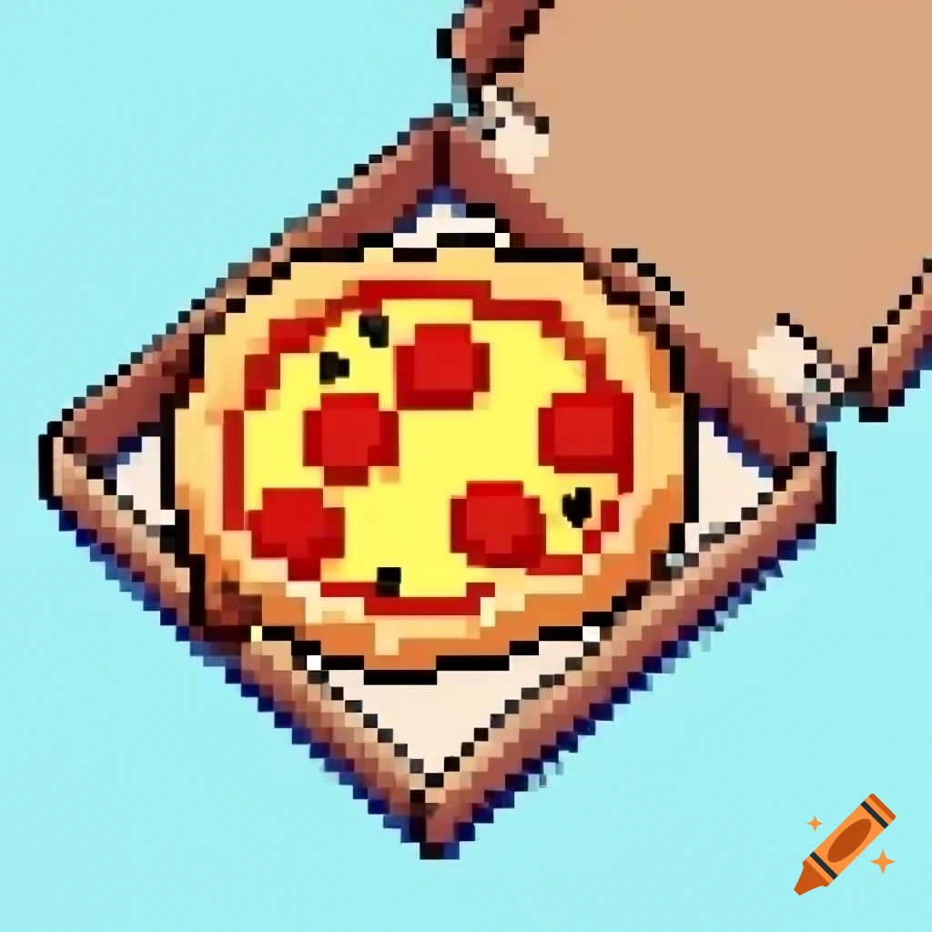 Pixel art of pepperoni pizza in delivery box