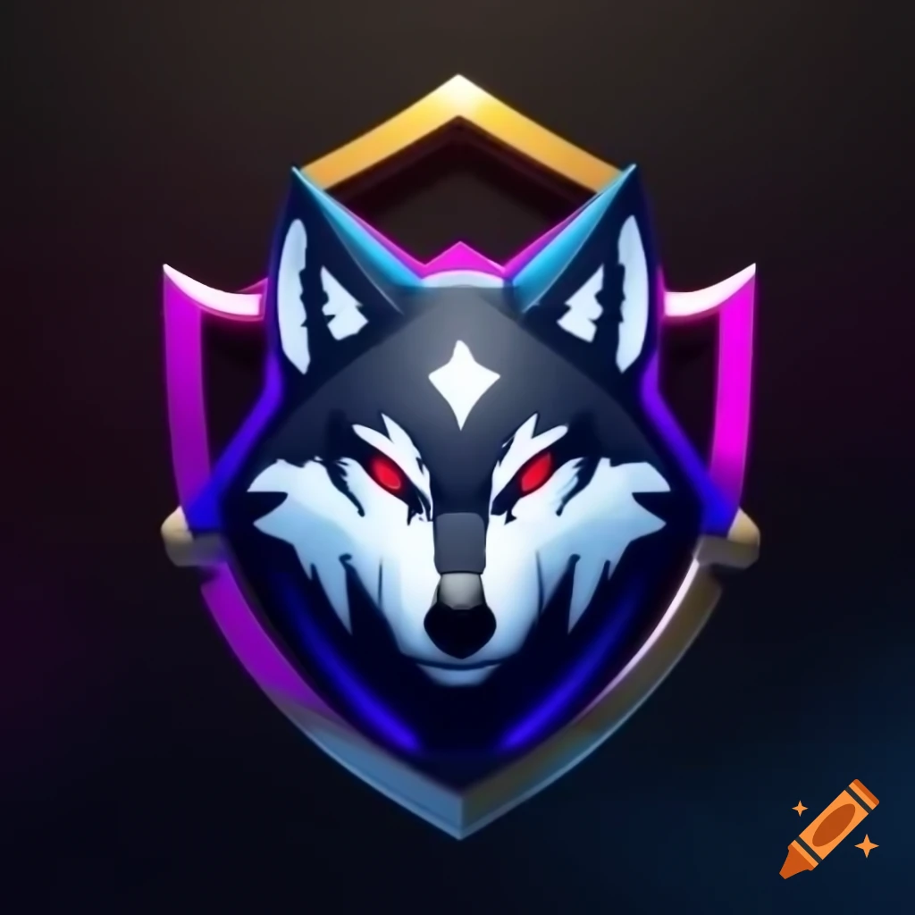 Wolf themed gamer logo design on shield