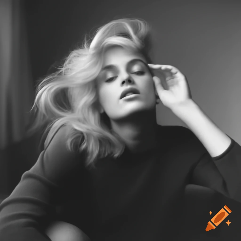Portrait of a lazy blonde woman resembling Zara Larsson, captured with flash photography