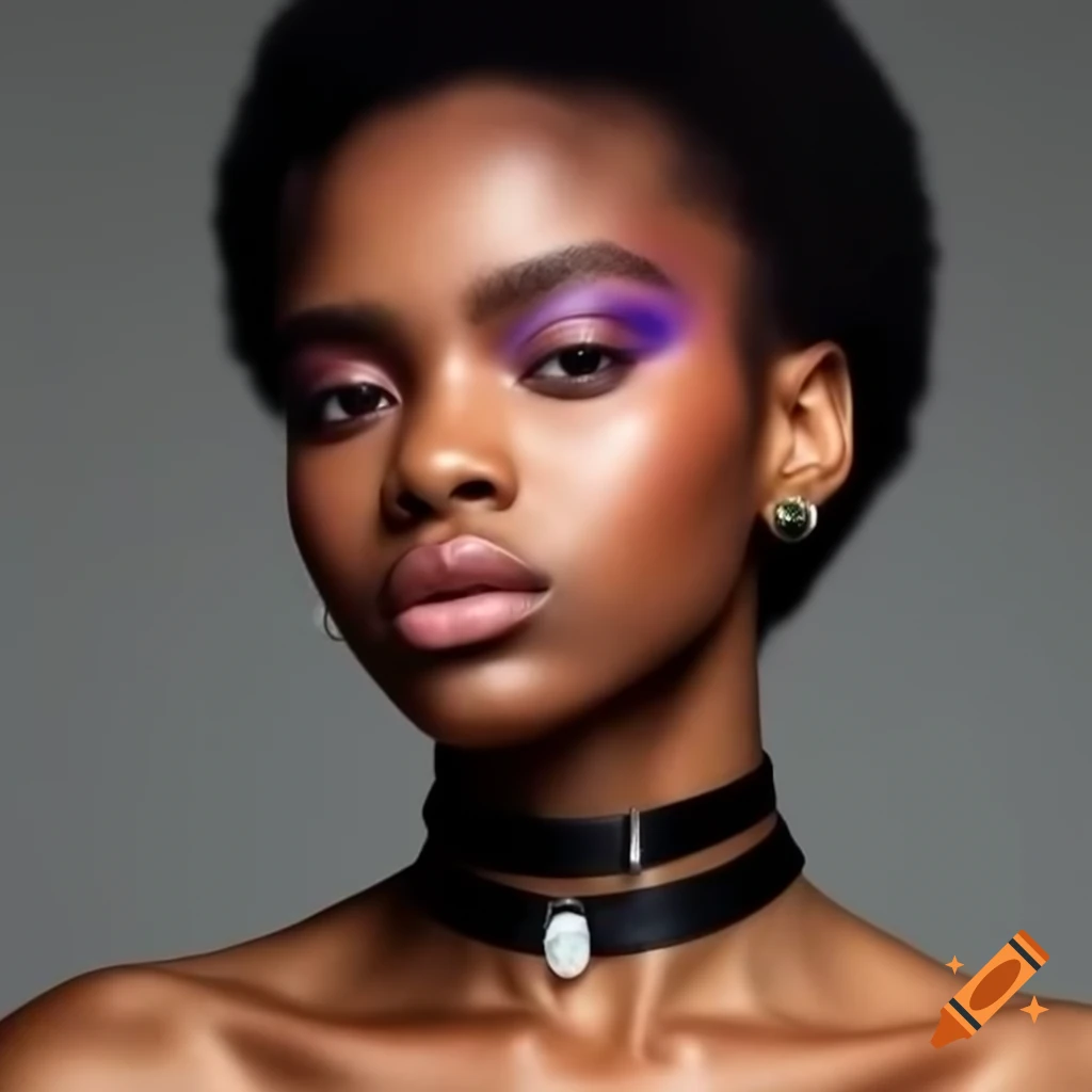 Striking portrait of young woman with half shaved hairstyle and edgy accessories