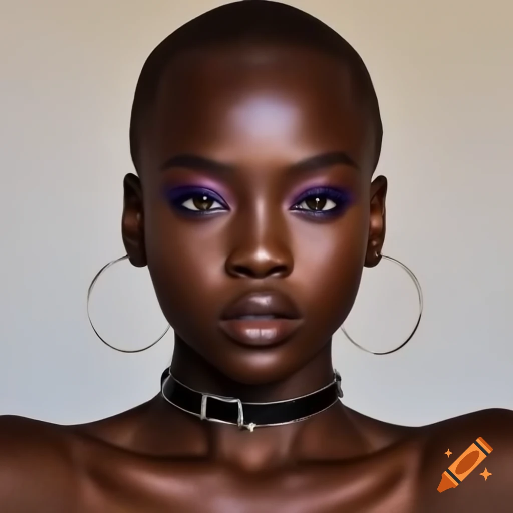 Striking portrait of young woman with half shaved hair, edgy accessories, and dark eyeshadow