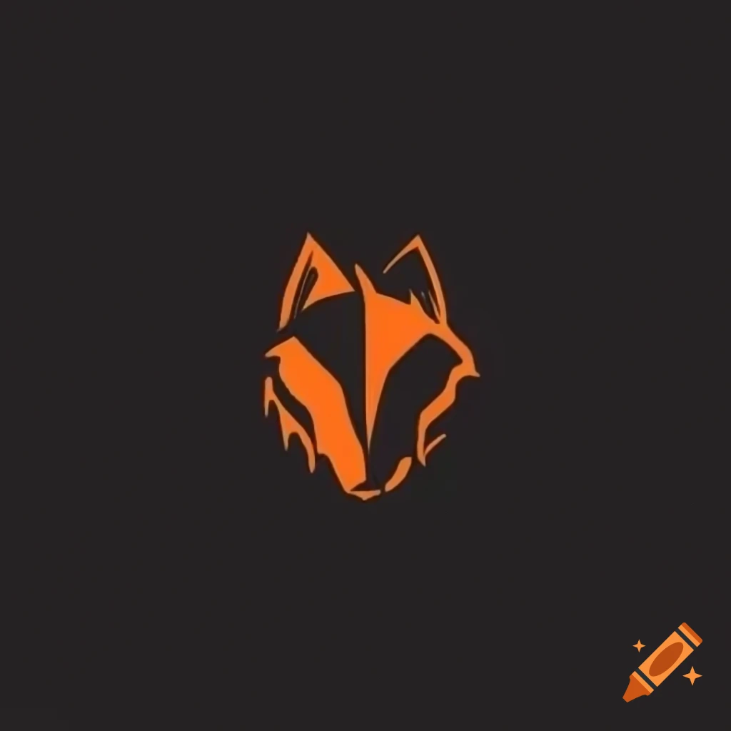 Minimalist orange wolf logo on black background