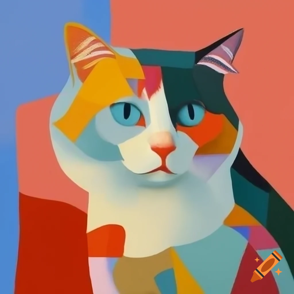 Cubist cat painting by David Hockney