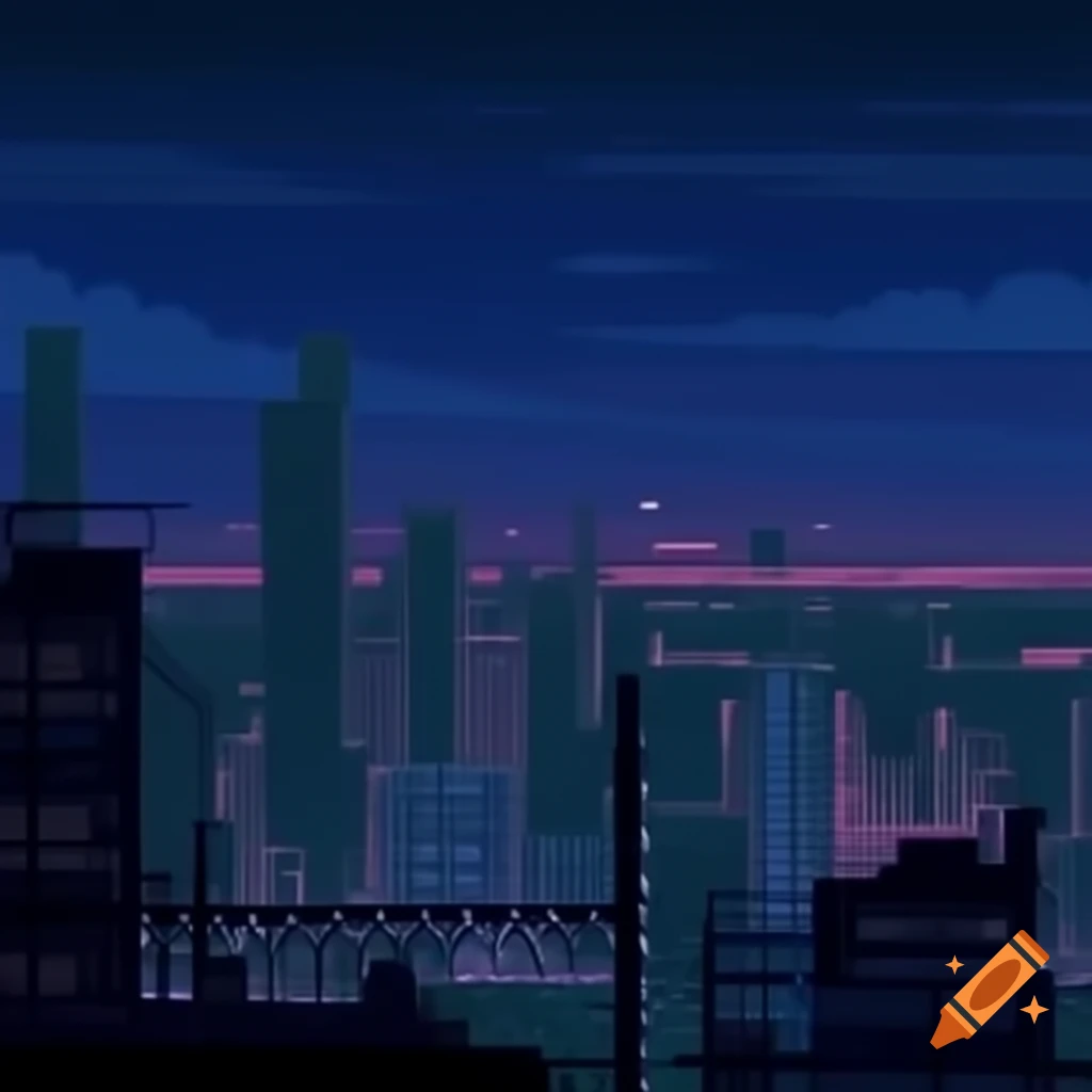 High quality pixel art of a night cityscape