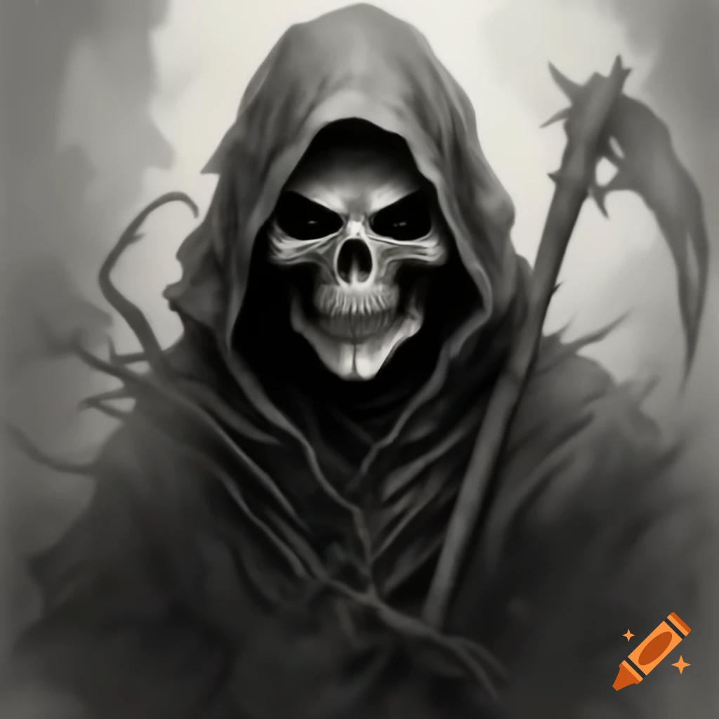 Stipple artistic depiction of a reaper