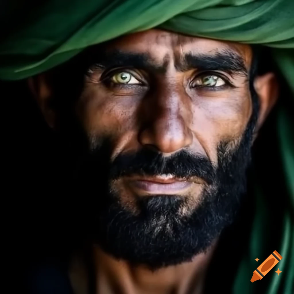 Photorealistic depiction of a strong Muslim man with commanding presence