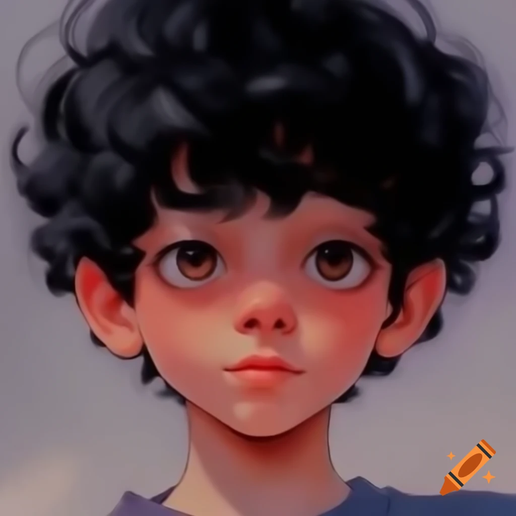 Anime boy with curly black hair