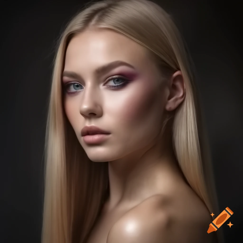 Ultra realistic portrait of European blonde with straight hair, high-resolution photography