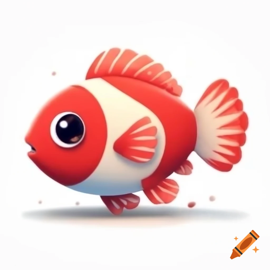 Cartoonish red and white fish on white background