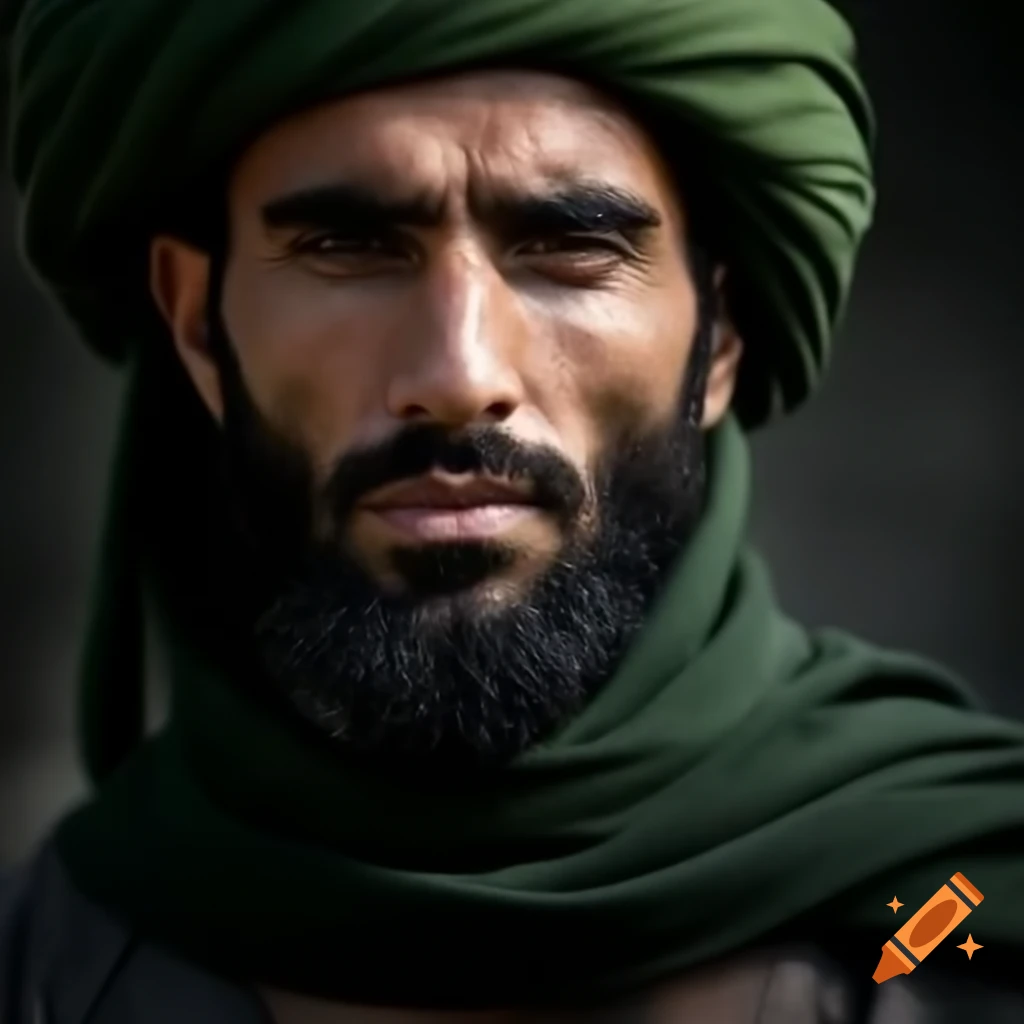 Photorealistic depiction of a strong Muslim man with commanding presence