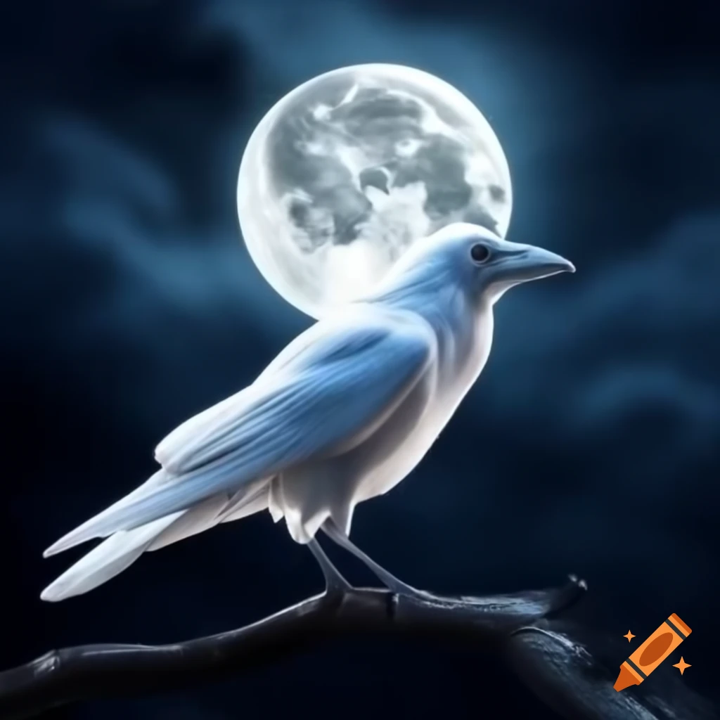 White crow in front of a full moon