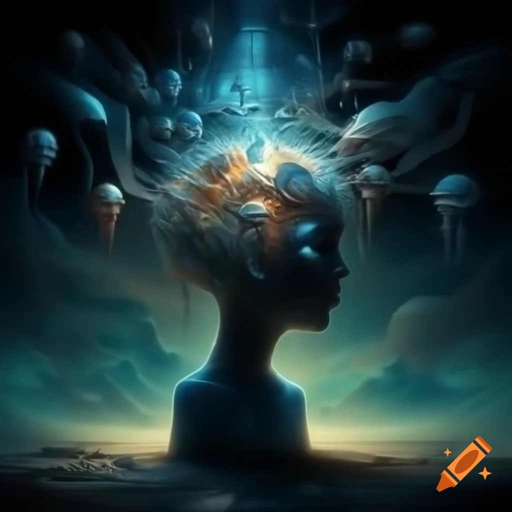 Surreal art exploring the relationship between technology and human creativity