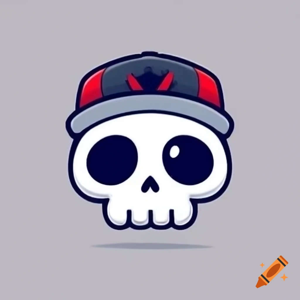 Minimalistic funny cartoon skull wearing a cap logo