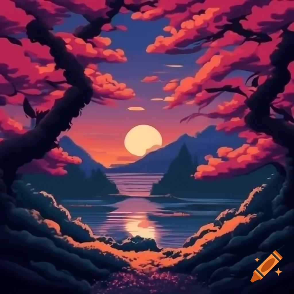 High quality pixel art main menu background inspired by Japanese nature
