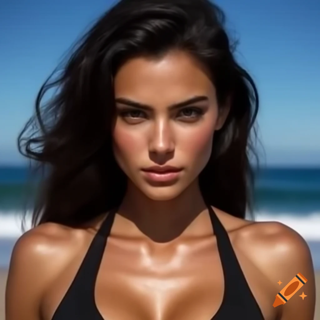 Brunette woman enjoying a sunny day at the beach